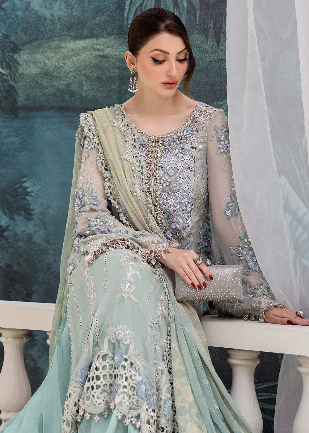 Buy Now Unstitched Chiffons '25 by Maria B | MPC-25-108 Online in USA, UK, Canada, France, Italy, Germany, Spain, Netherlands & Worldwide at Empress Clothing.