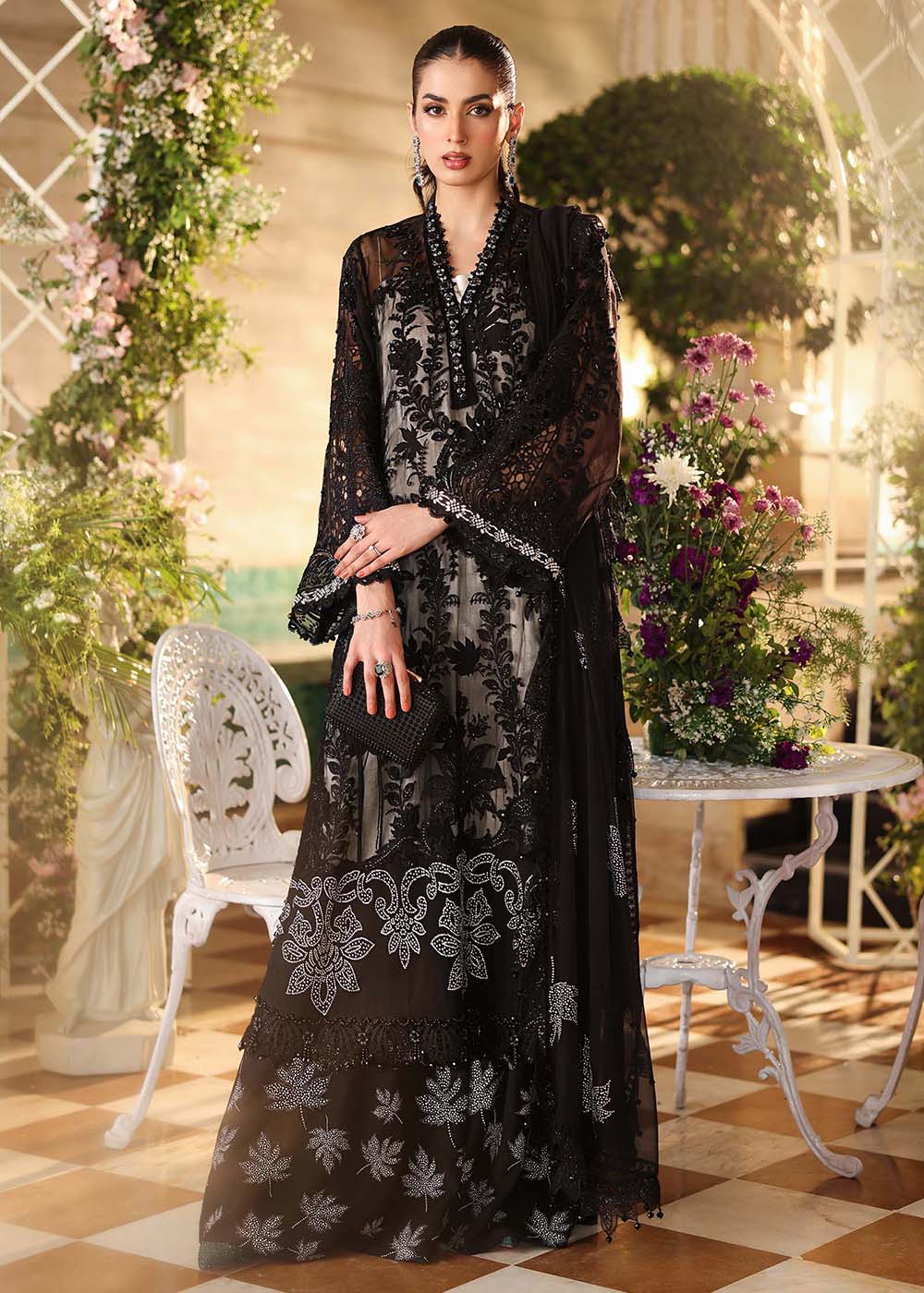 Buy Now Tea Affair Chiffon Formals '26 by Maria B | MPC-26-101 Online in US, UK, Canada, France, Greece, Germany, Ireland, Sweden, UAE & Worldwide at Empress.