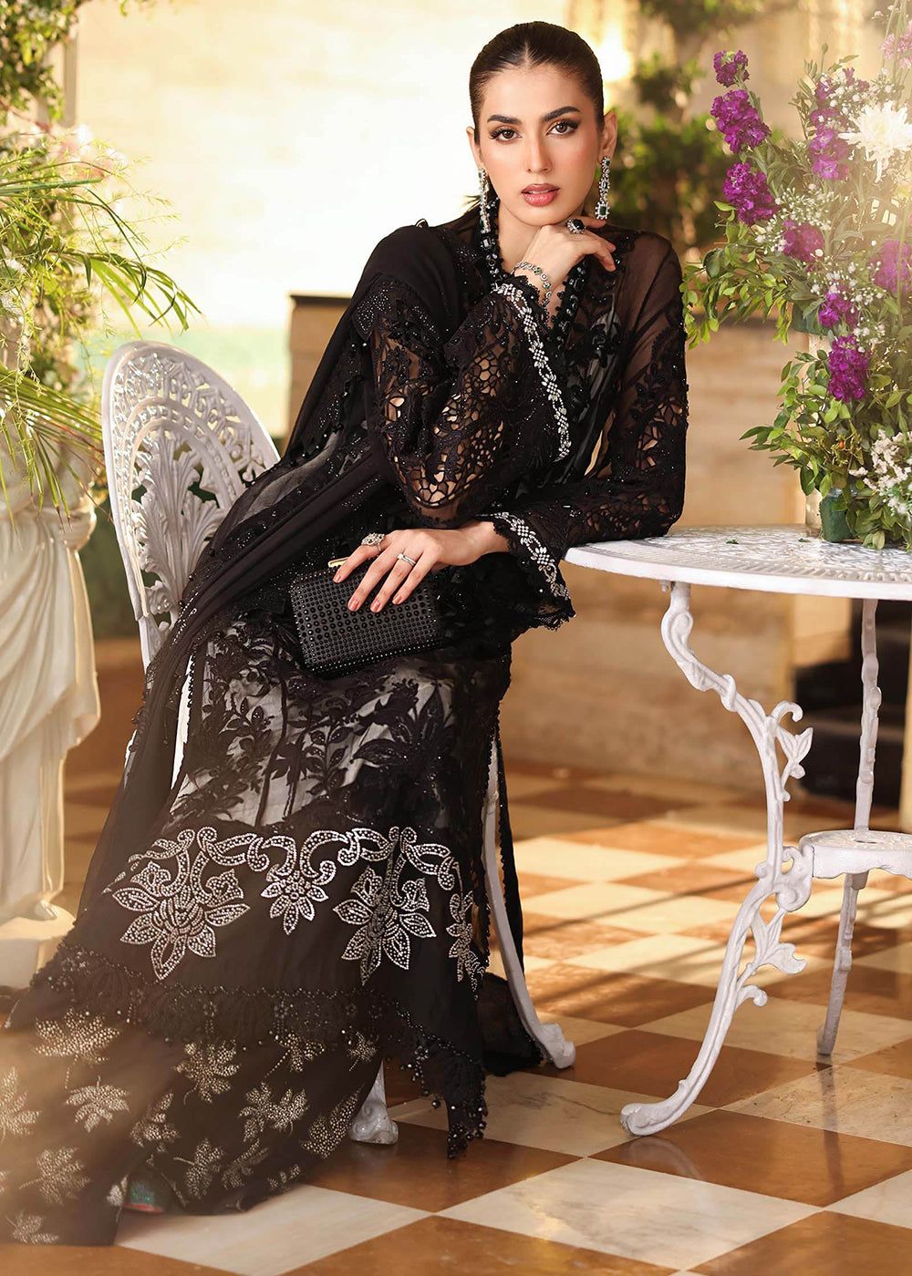 Buy Now Tea Affair Chiffon Formals '26 by Maria B | MPC-26-101 Online in US, UK, Canada, France, Greece, Germany, Ireland, Sweden, UAE & Worldwide at Empress.