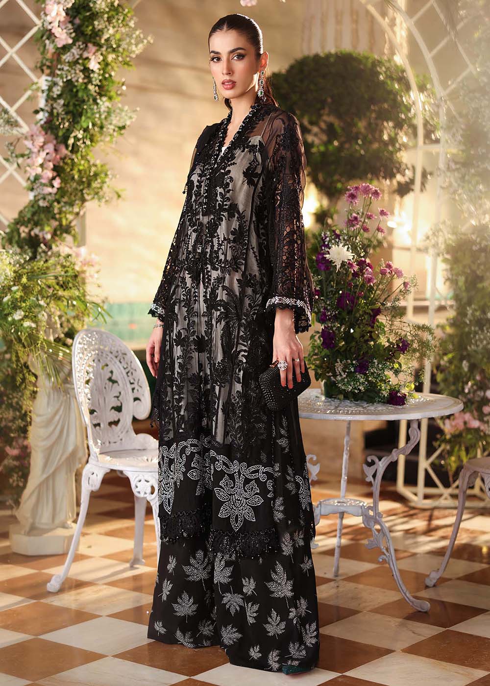 Buy Now Tea Affair Chiffon Formals '26 by Maria B | MPC-26-101 Online in US, UK, Canada, France, Greece, Germany, Ireland, Sweden, UAE & Worldwide at Empress.