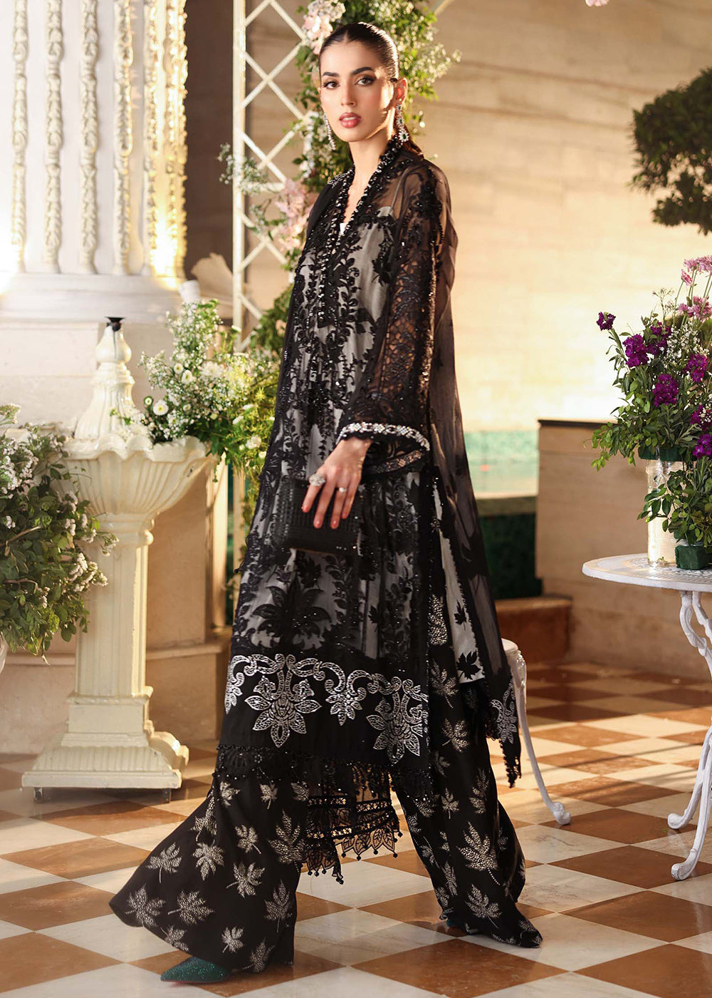 Buy Now Tea Affair Chiffon Formals '26 by Maria B | MPC-26-101 Online in US, UK, Canada, France, Greece, Germany, Ireland, Sweden, UAE & Worldwide at Empress.