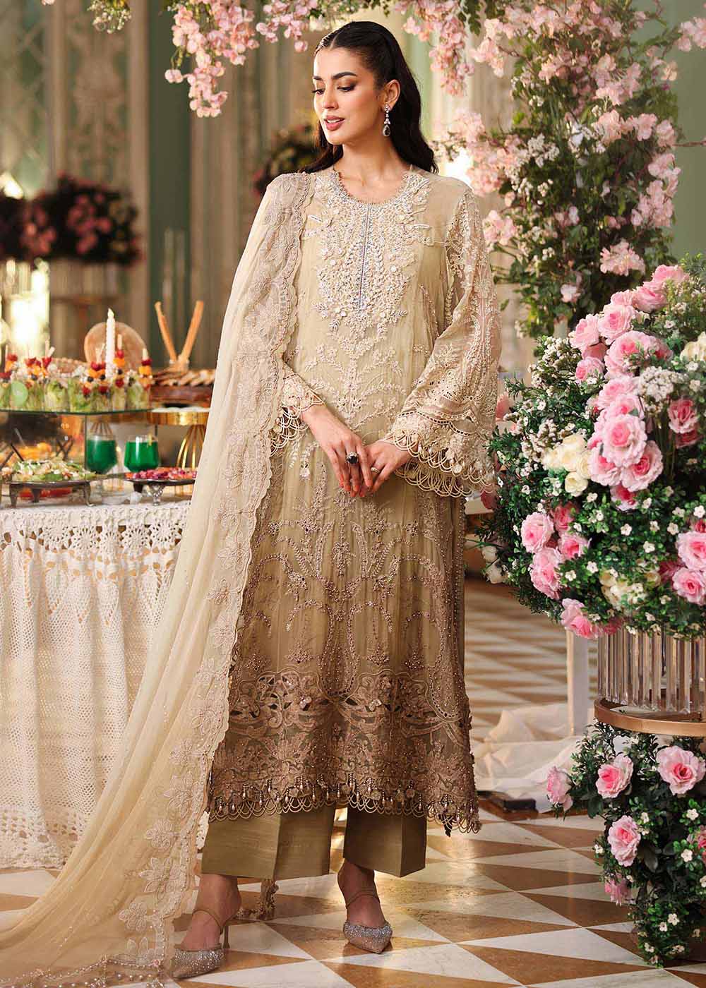 Buy Now Tea Affair Chiffon Formals '26 by Maria B | MPC-26-103 Online in US, UK, Canada, France, Greece, Germany, Ireland, Sweden, UAE & Worldwide at Empress.
