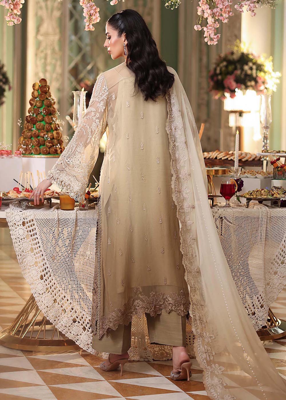 Buy Now Tea Affair Chiffon Formals '26 by Maria B | MPC-26-103 Online in US, UK, Canada, France, Greece, Germany, Ireland, Sweden, UAE & Worldwide at Empress.