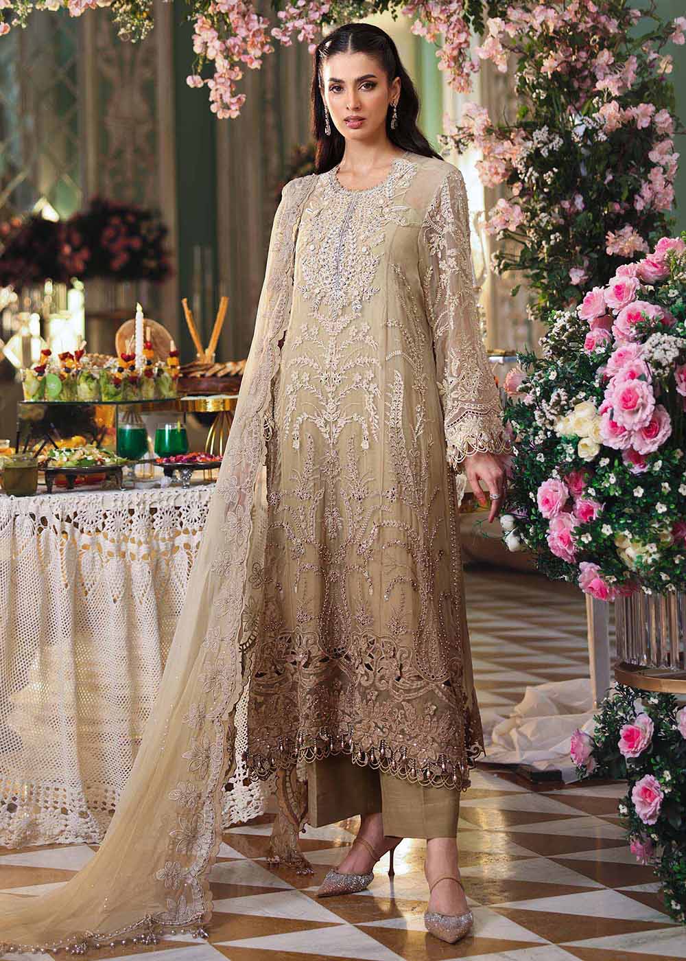 Buy Now Tea Affair Chiffon Formals '26 by Maria B | MPC-26-103 Online in US, UK, Canada, France, Greece, Germany, Ireland, Sweden, UAE & Worldwide at Empress.