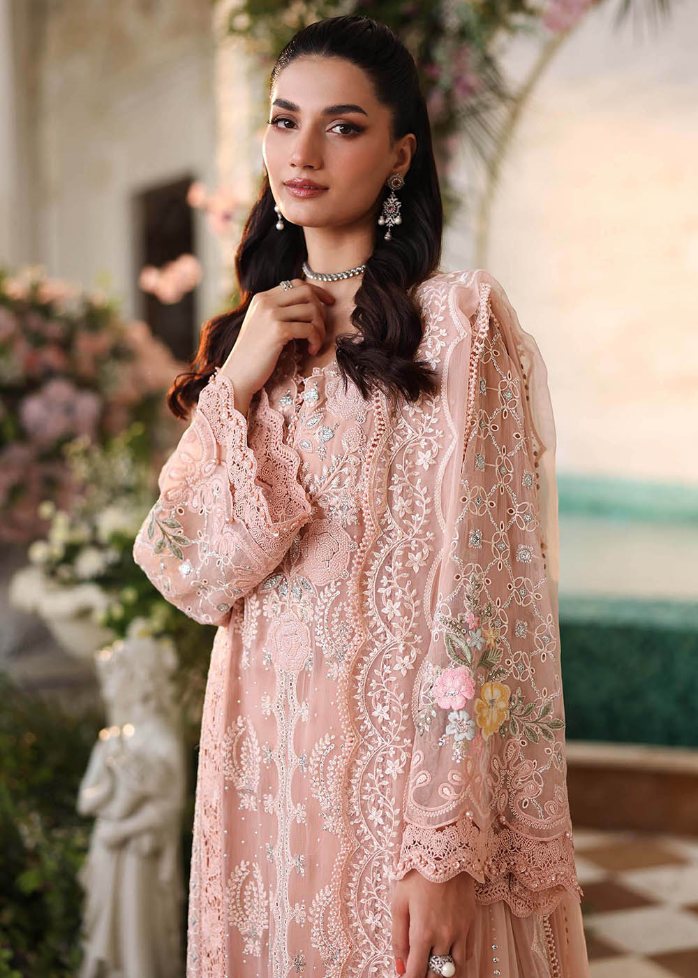 Buy Now Tea Affair Chiffon Formals '26 by Maria B | MPC-26-104 Online in US, UK, Canada, France, Greece, Germany, Ireland, Sweden, UAE & Worldwide at Empress.
