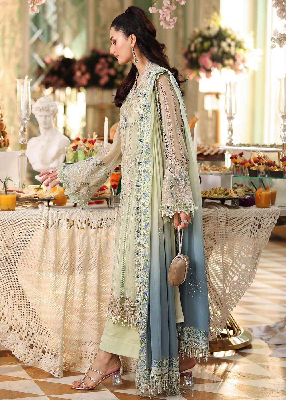 Buy Now Tea Affair Chiffon Formals '26 by Maria B | MPC-26-105 Online in US, UK, Canada, France, Greece, Germany, Ireland, Sweden, UAE & Worldwide at Empress.