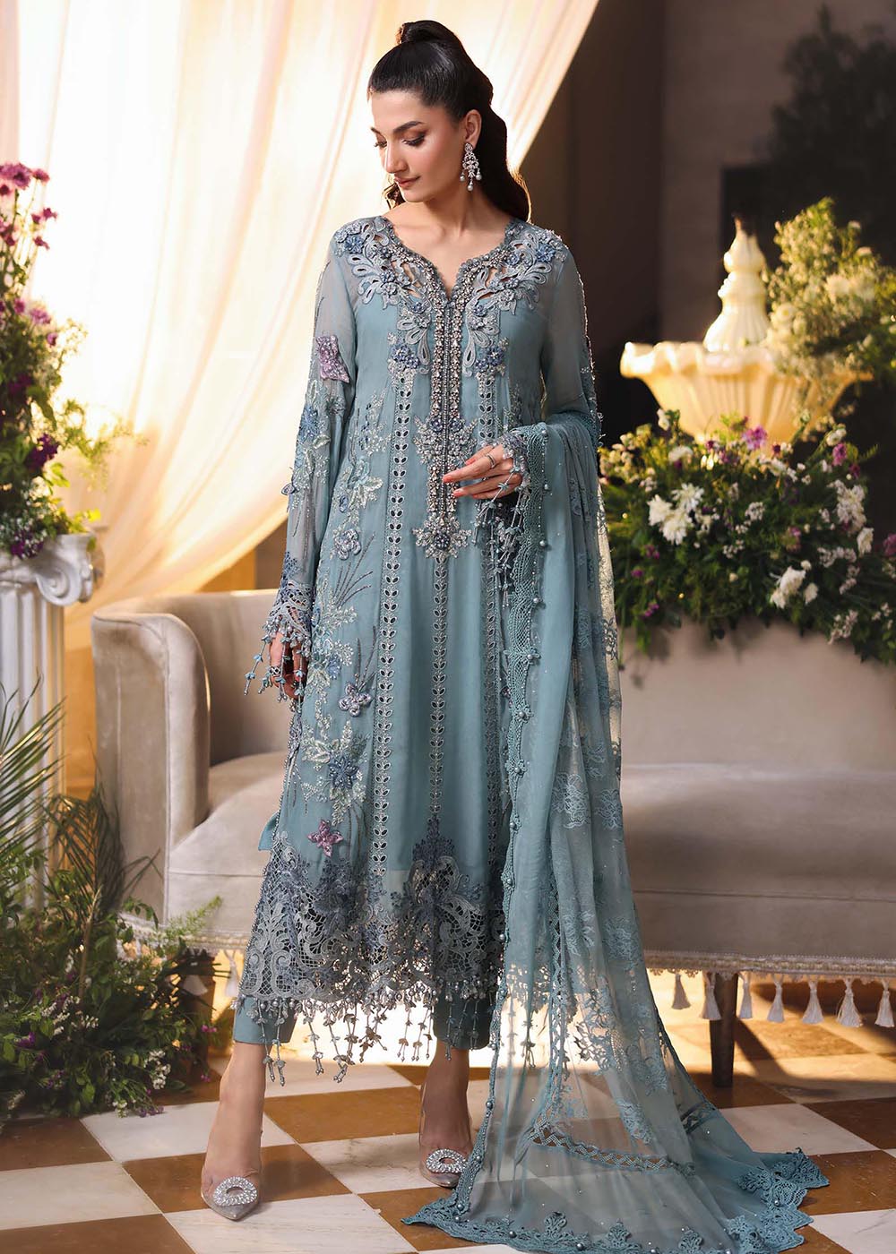 Buy Now Tea Affair Chiffon Formals '26 by Maria B | MPC-26-106 Online in US, UK, Canada, France, Greece, Germany, Ireland, Sweden, UAE & Worldwide at Empress.