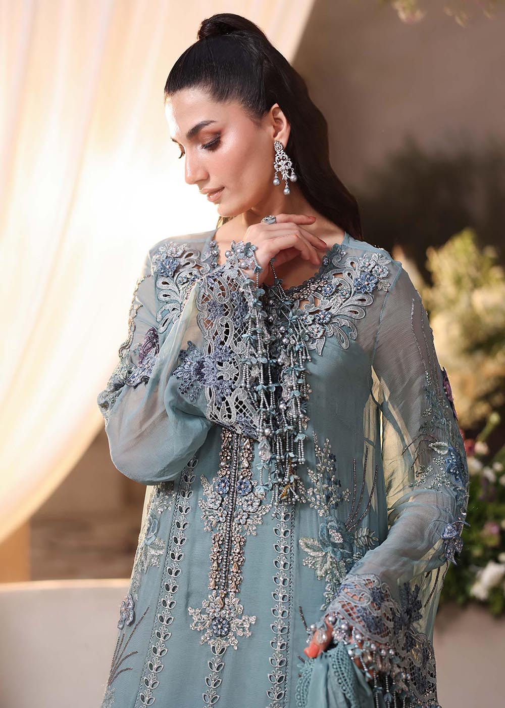Buy Now Tea Affair Chiffon Formals '26 by Maria B | MPC-26-106 Online in US, UK, Canada, France, Greece, Germany, Ireland, Sweden, UAE & Worldwide at Empress.