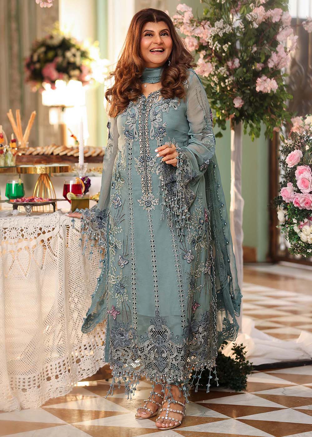 Buy Now Tea Affair Chiffon Formals '26 by Maria B | MPC-26-106 Online in US, UK, Canada, France, Greece, Germany, Ireland, Sweden, UAE & Worldwide at Empress.