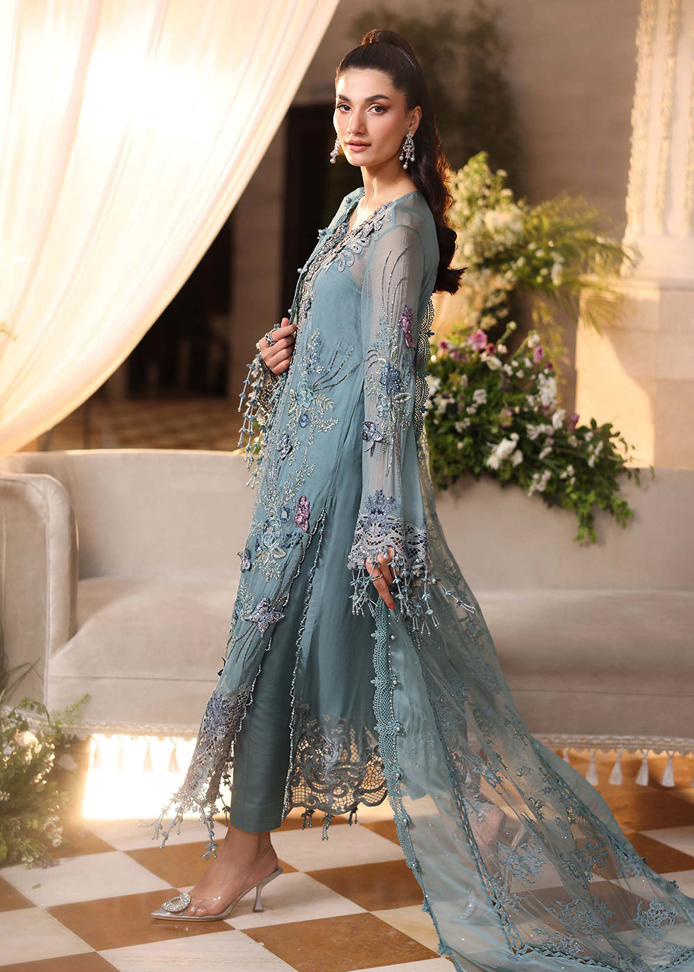 Buy Now Tea Affair Chiffon Formals '26 by Maria B | MPC-26-106 Online in US, UK, Canada, France, Greece, Germany, Ireland, Sweden, UAE & Worldwide at Empress.