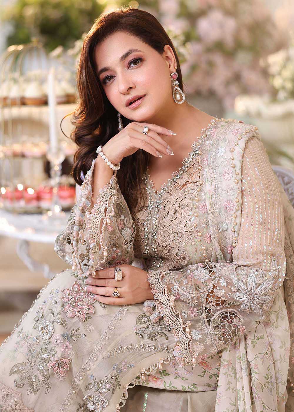 Buy Now Tea Affair Chiffon Formals '26 by Maria B | MPC-26-107 Online in US, UK, Canada, France, Greece, Germany, Ireland, Sweden, UAE & Worldwide at Empress.