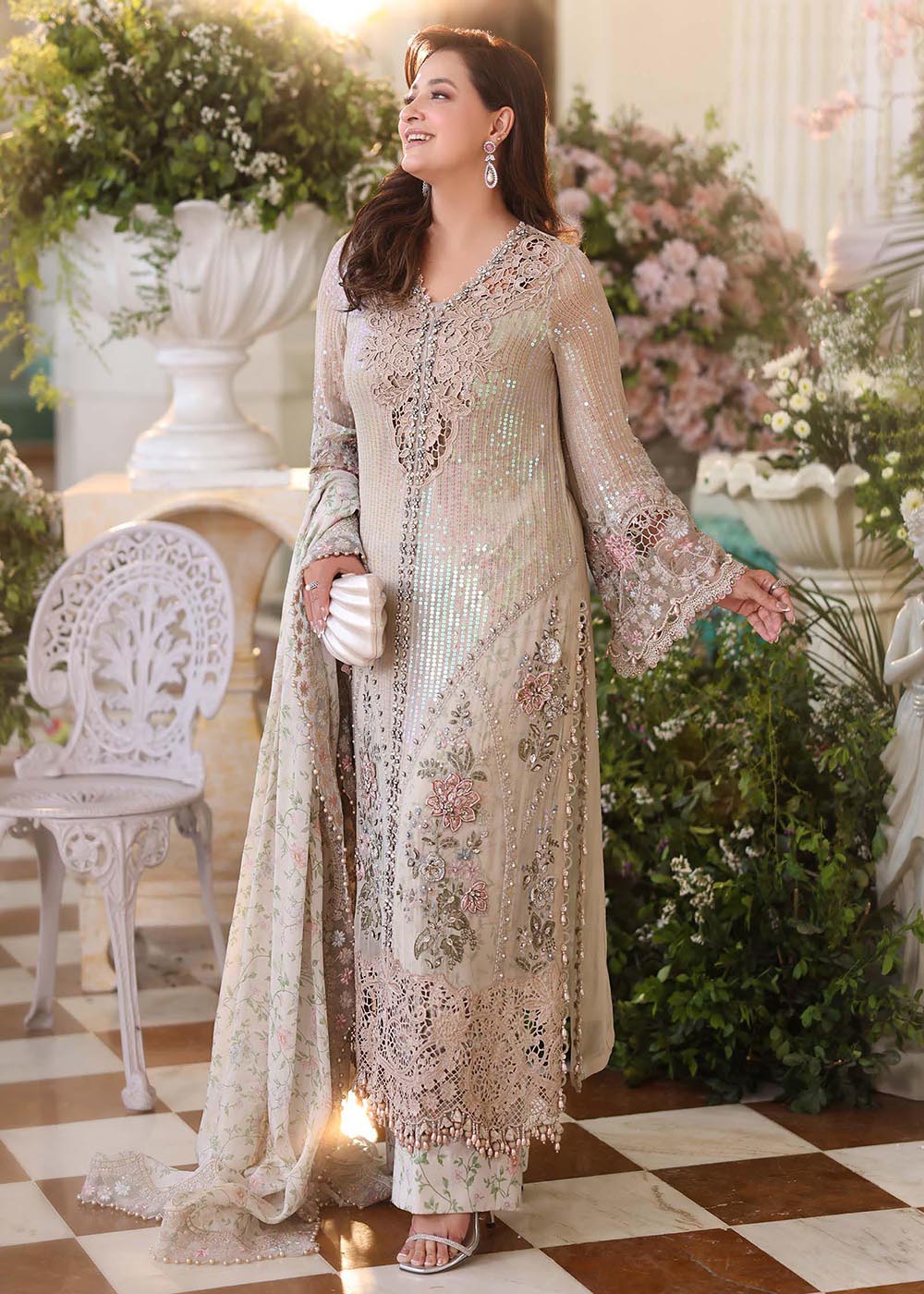 Buy Now Tea Affair Chiffon Formals '26 by Maria B | MPC-26-107 Online in US, UK, Canada, France, Greece, Germany, Ireland, Sweden, UAE & Worldwide at Empress.