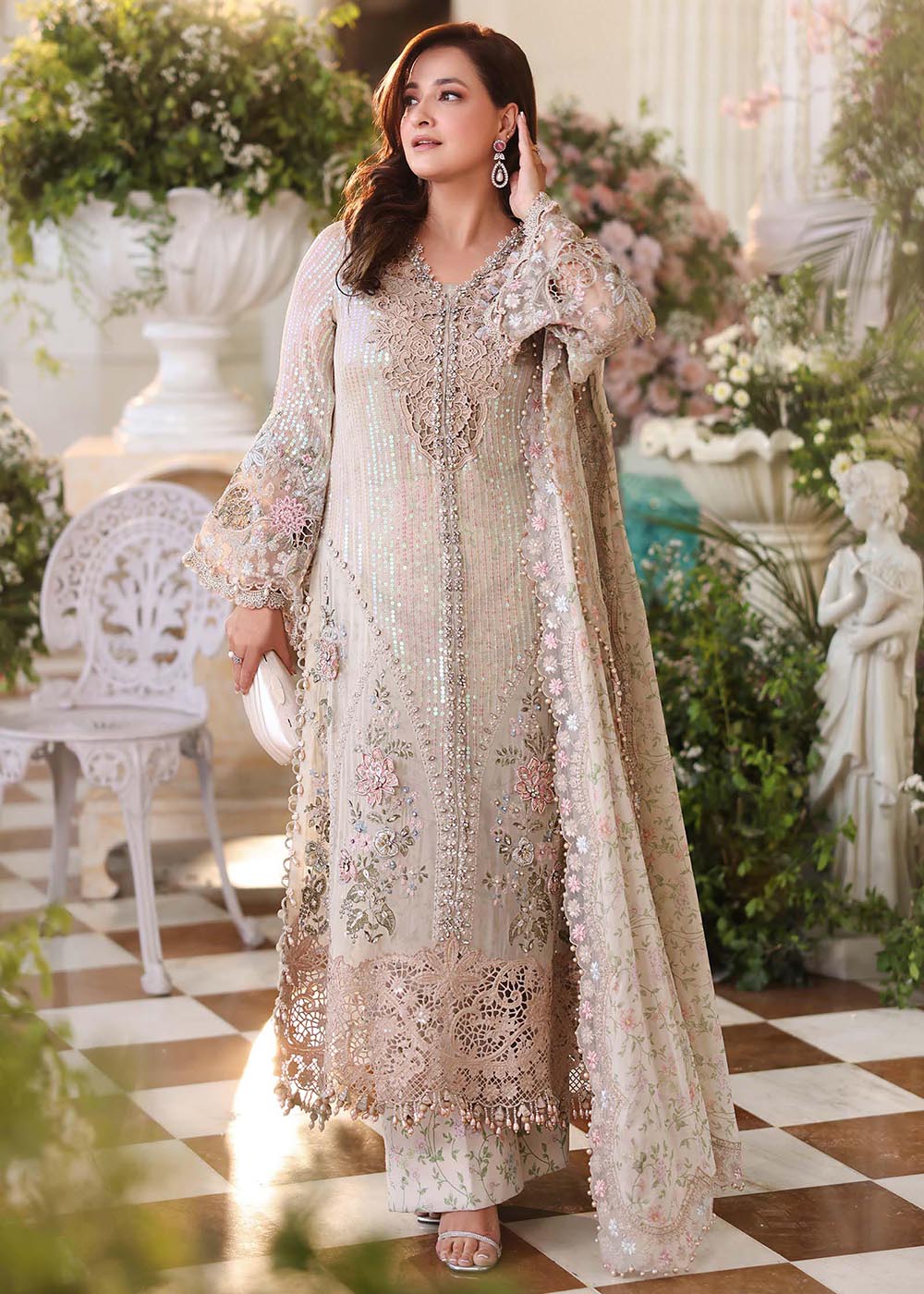 Buy Now Tea Affair Chiffon Formals '26 by Maria B | MPC-26-107 Online in US, UK, Canada, France, Greece, Germany, Ireland, Sweden, UAE & Worldwide at Empress.
