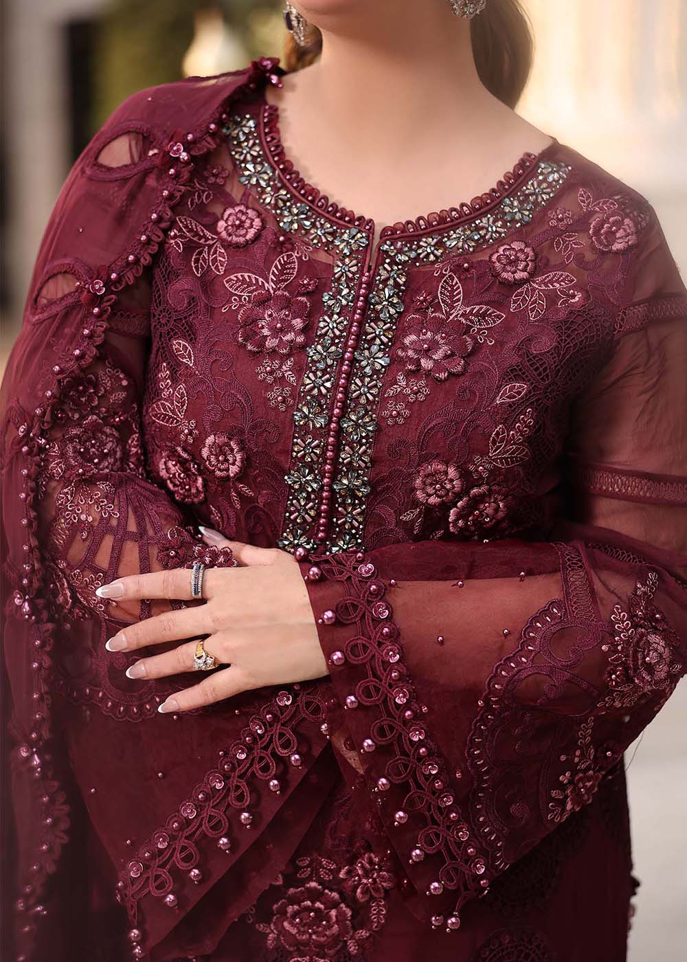 Buy Now Tea Affair Chiffon Formals '26 by Maria B | MPC-26-108 Online in US, UK, Canada, France, Greece, Germany, Ireland, Sweden, UAE & Worldwide at Empress.