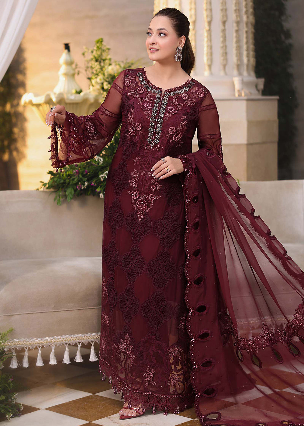Buy Now Tea Affair Chiffon Formals '26 by Maria B | MPC-26-108 Online in US, UK, Canada, France, Greece, Germany, Ireland, Sweden, UAE & Worldwide at Empress.