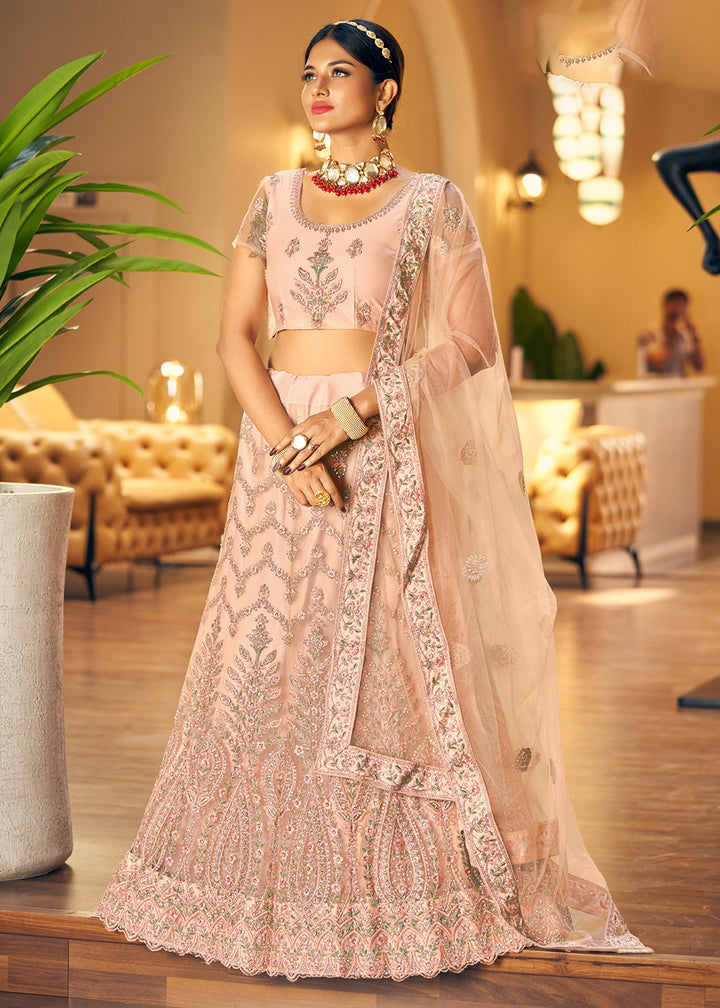 Buy Now Gorgeous Peach Fancy Fabric Wedding Lehenga Choli Online in USA, UK, Canada & Worldwide at Empress Clothing.