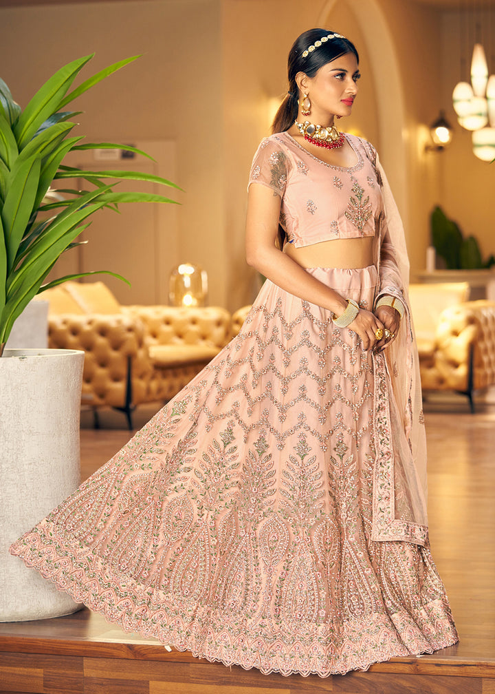 Buy Now Gorgeous Peach Fancy Fabric Wedding Lehenga Choli Online in USA, UK, Canada & Worldwide at Empress Clothing.