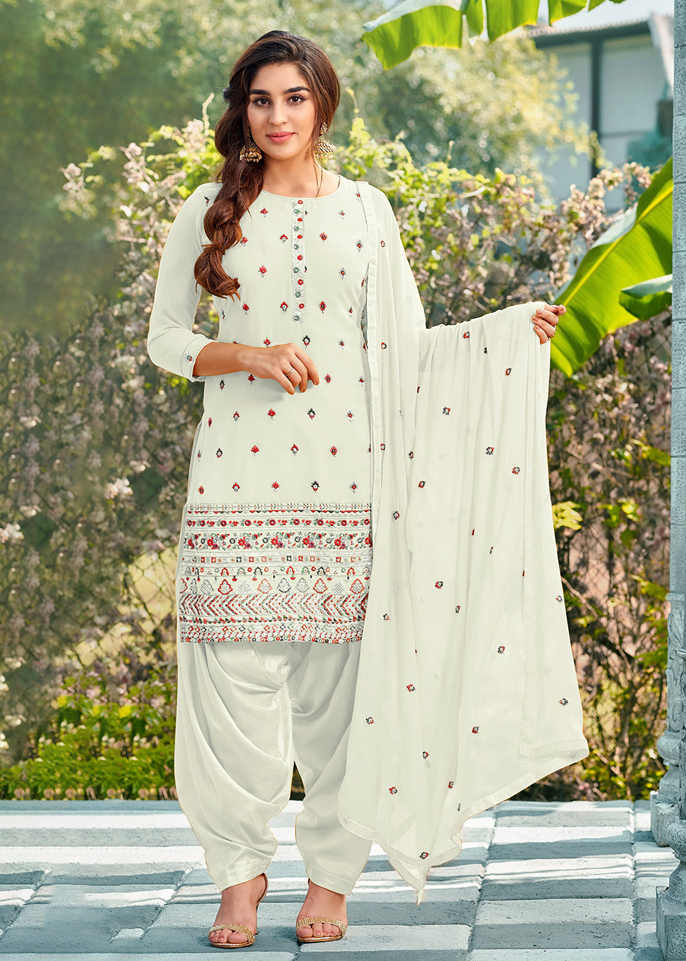 Classy Silver Cotton Punjabi Suit With Purple Dupatta 5H400736 | Indian  dresses online, Patiala suit designs, Patiala salwar