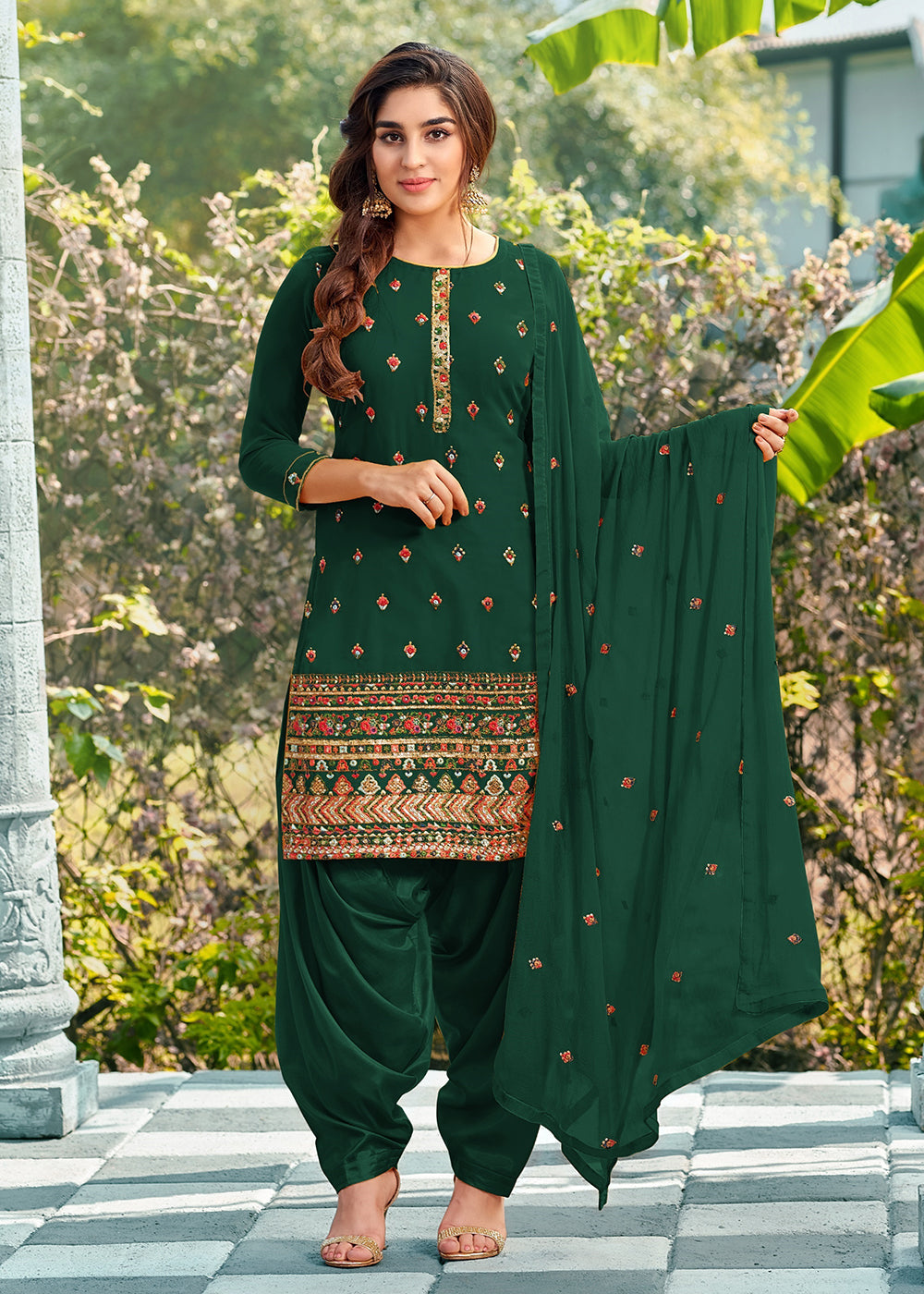 Buy Now Riveting Green Punjabi Style Embroidered Georgette Patiala Suit Online in USA, UK, Canada, Germany, Australia & Worldwide at Empress Clothing.