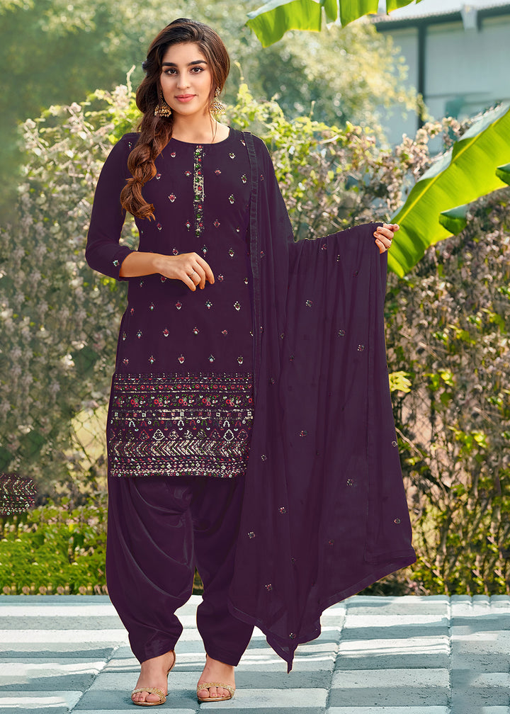 Buy Now Riveting Purple Punjabi Style Embroidered Georgette Patiala Suit Online in USA, UK, Canada, Germany, Australia & Worldwide at Empress Clothing. 