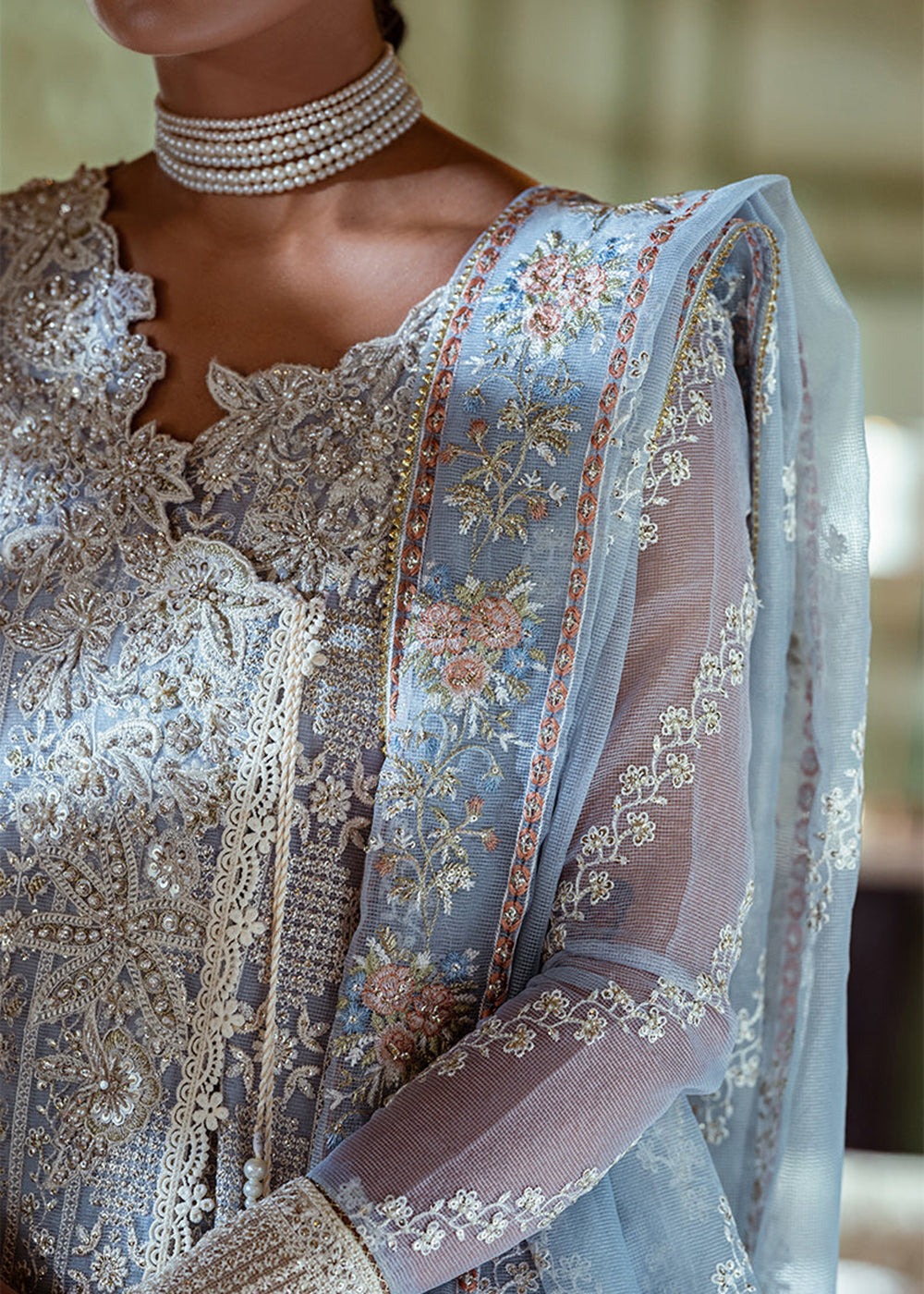 Buy Now Blue Organza Net Pakistani Suit | Mushq | Qala Kamdaani | Zahra Online in USA, UK, Canada & Worldwide at Empress Clothing. 