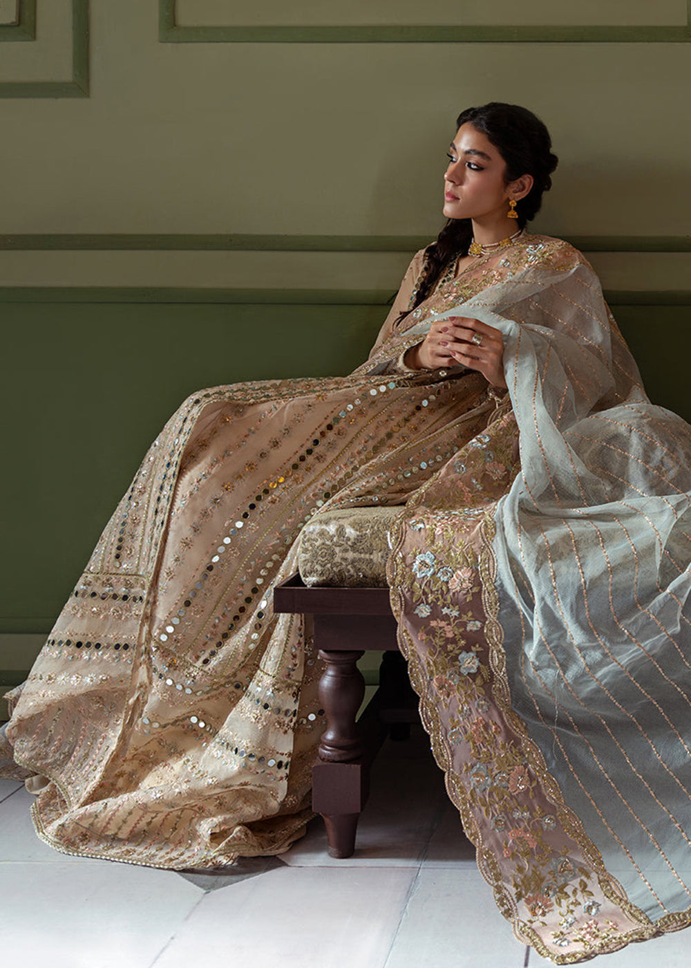 Buy Now Beige Organza Net Pakistani Suit | Mushq | Qala Kamdaani | Aaima Online in USA, UK, Canada & Worldwide at Empress Clothing. 