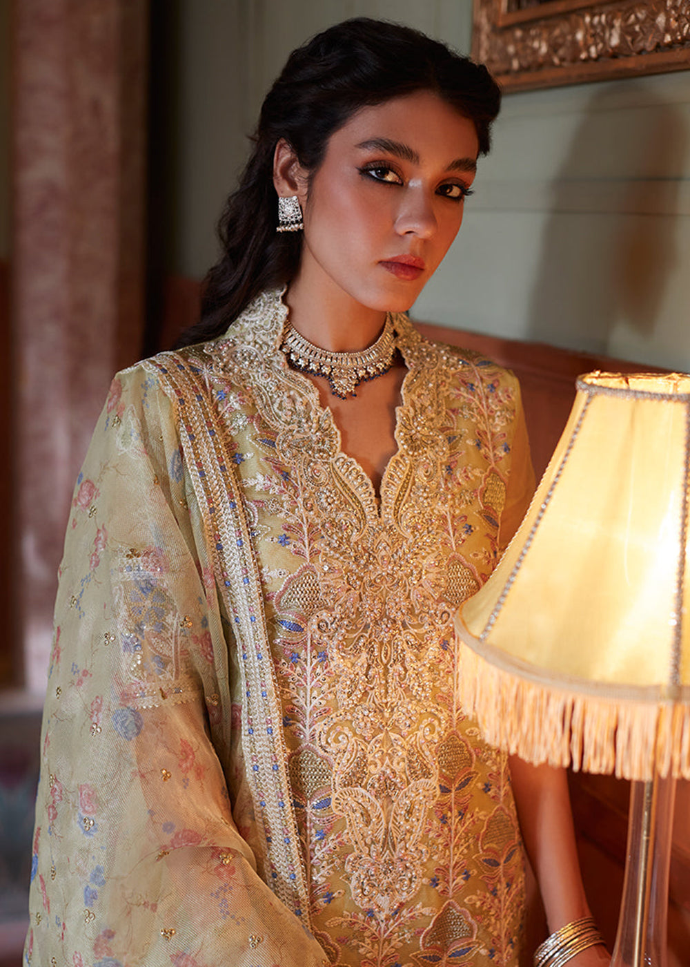 Buy Now Lime Yellow Organza Net Pakistani Suit | Mushq | Qala Kamdaani | Dina Online in USA, UK, Canada & Worldwide at Empress Clothing. 
