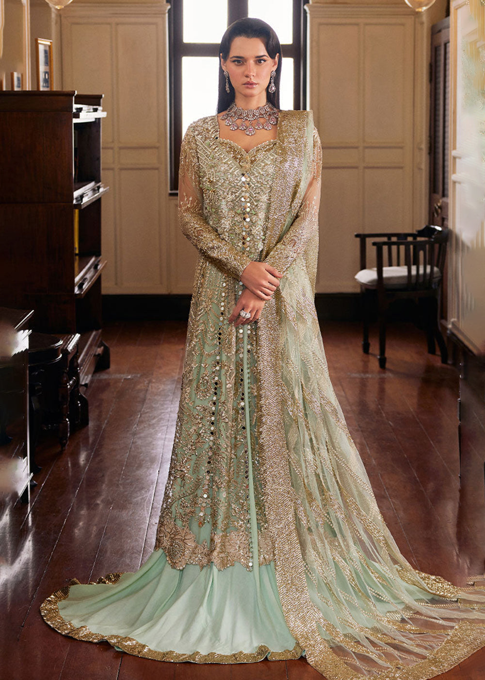 Pakistani wedding dress guest mehndi outfit gown sharara zaitoon