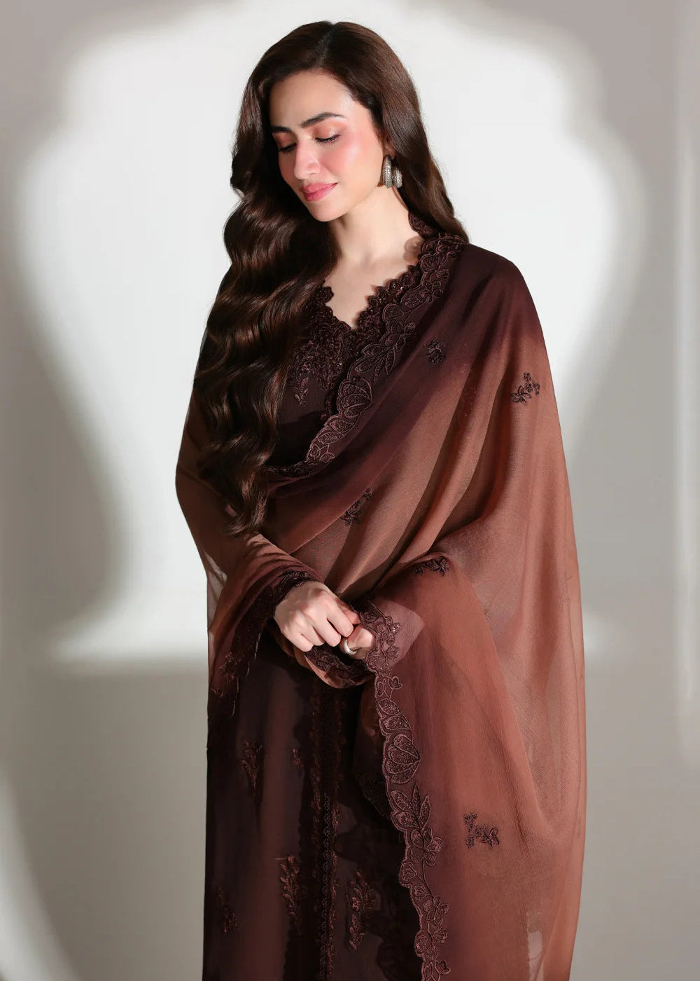 Buy Ensembles Embroidered Festive Chiffon 26 by Azure | Maison Mocha Online in US, UK, Canada, France, Greece, Germany, Sweden, Austria & Worldwide at Empress.