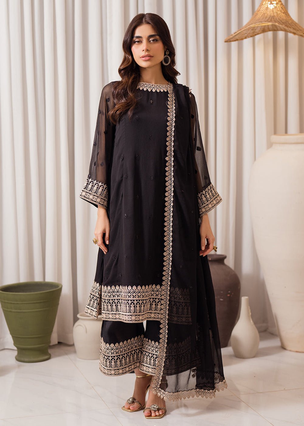 Buy Now 3 Pcs Embroidered Luxury Chiffon Formals '24 by Azure | Midnight Elegance Online at Empress Online in USA, UK, Canada & Worldwide at Empress Clothing. 