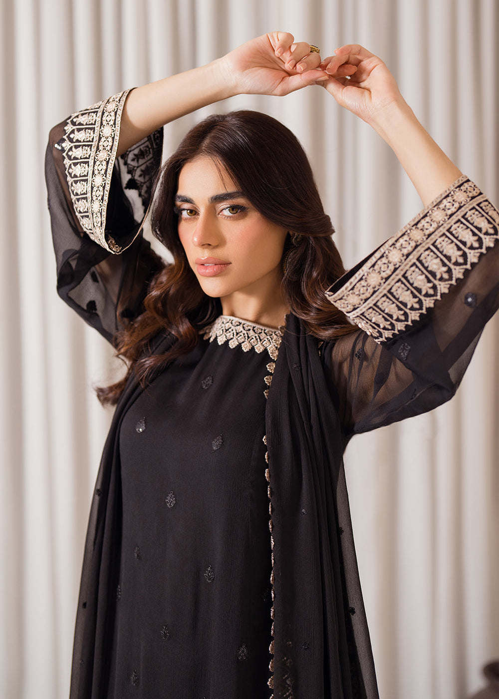 Buy Now 3 Pcs Embroidered Luxury Chiffon Formals '24 by Azure | Midnight Elegance Online at Empress Online in USA, UK, Canada & Worldwide at Empress Clothing. 