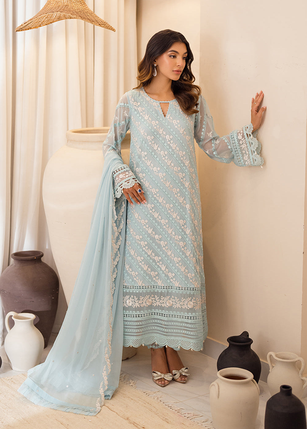 Buy Now 3 Pcs Embroidered Luxury Chiffon Formals '24 by Azure | Mint Glaze Online at Empress Online in USA, UK, Canada & Worldwide at Empress Clothing