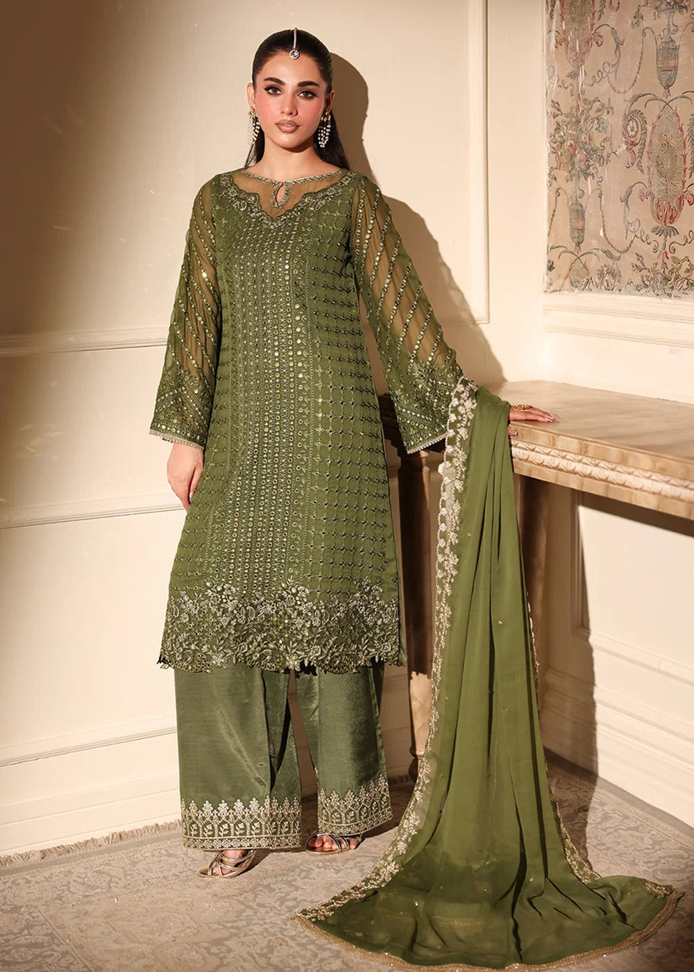 Buy Now Ensembles Party Wear '25 by Azure | Moss Glow Online in USA, UK, Canada, France, Italy, Germany, Greece, Sweden, Africa, UAE & Worldwide at Empress.