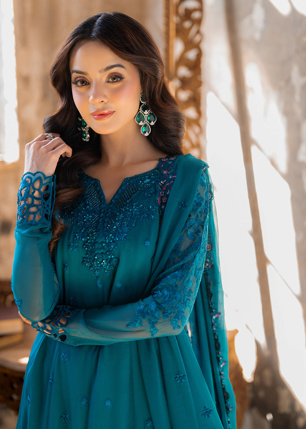Buy Now Ensembles Embroidered Formals '25 by Azure | Mystic Teal Online in USA, UK, Canada & Worldwide at Empress Clothing.