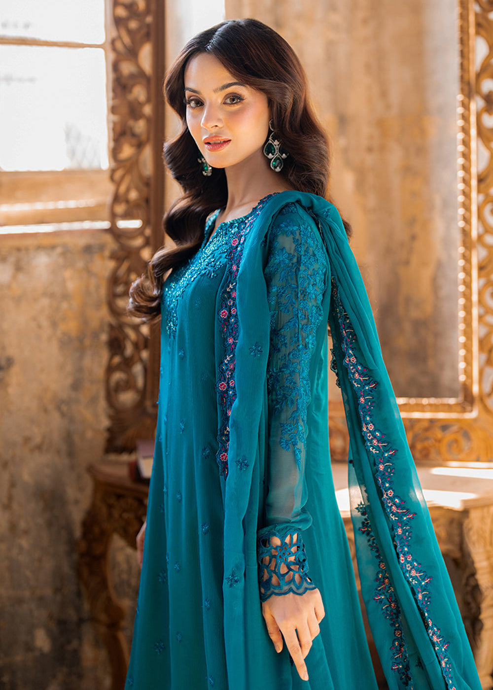 Buy Now Ensembles Embroidered Formals '25 by Azure | Mystic Teal Online in USA, UK, Canada & Worldwide at Empress Clothing.