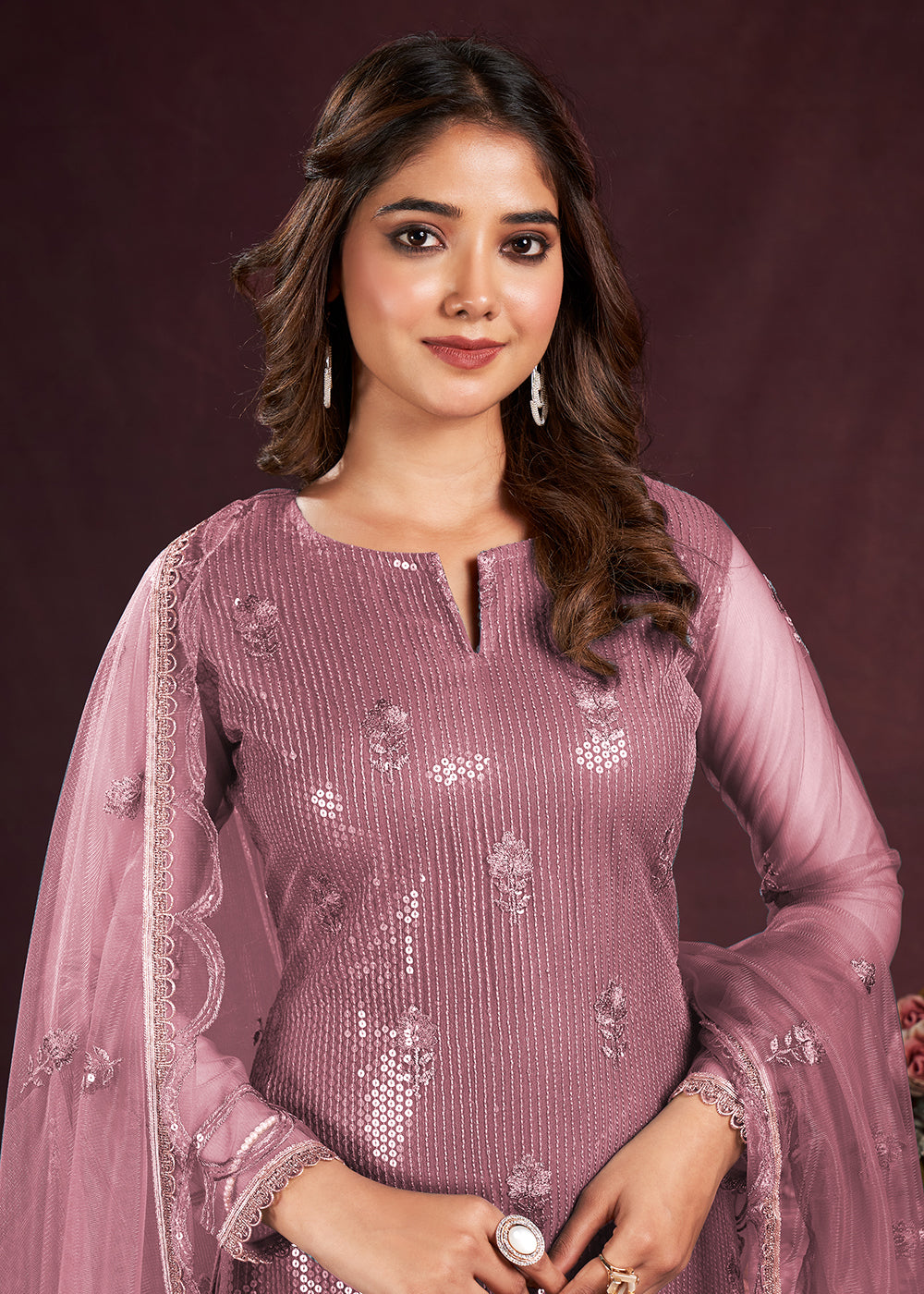 Buy Now Rose Pink Butterfly Net Embroidered Festive Salwar Suit Online in USA, UK, Canada, Germany, Australia & Worldwide at Empress Clothing. 