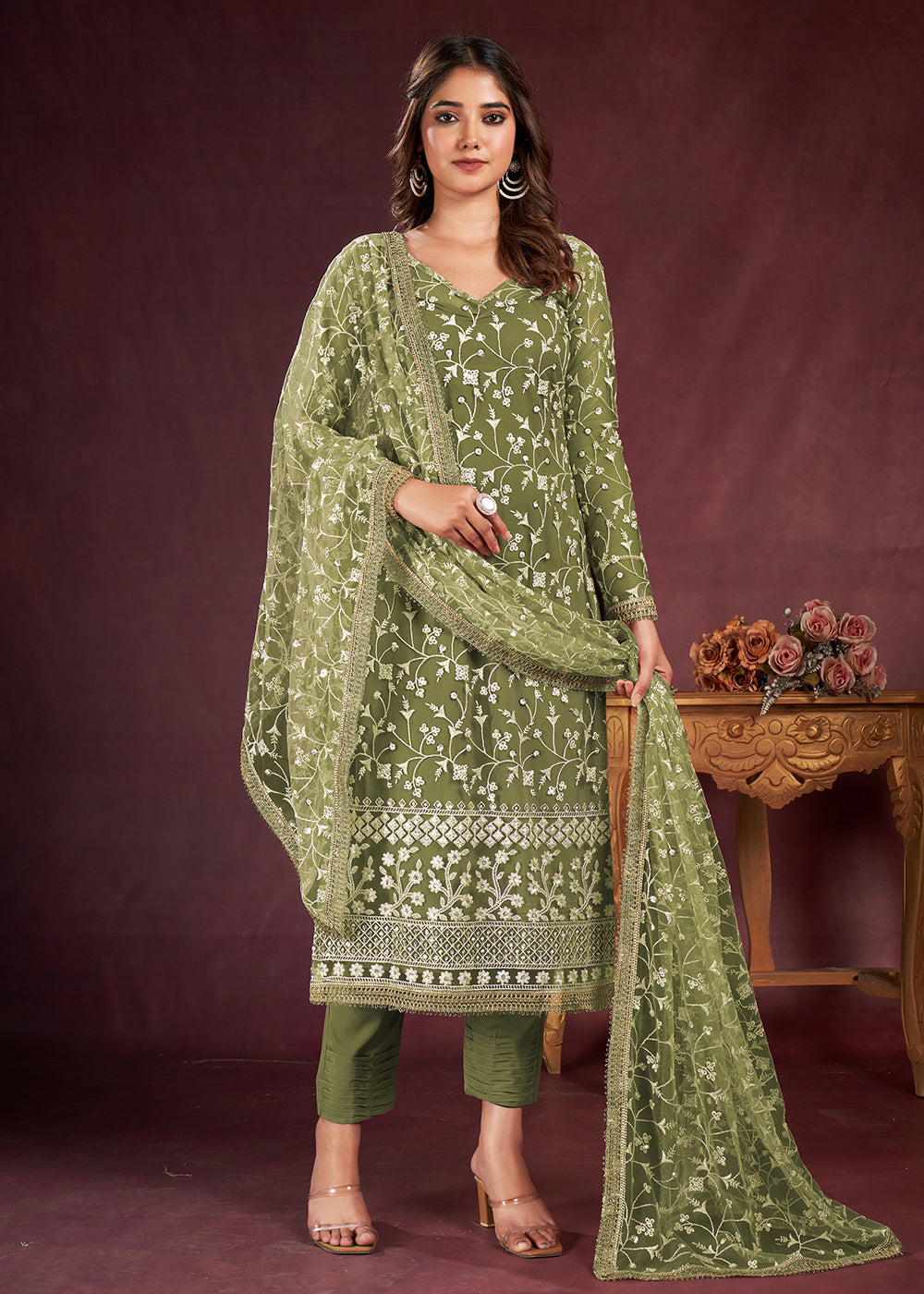 Buy Now Green Butterfly Net Embroidered Festive Salwar Suit Online in USA, UK, Canada, Germany, Australia & Worldwide at Empress Clothing.