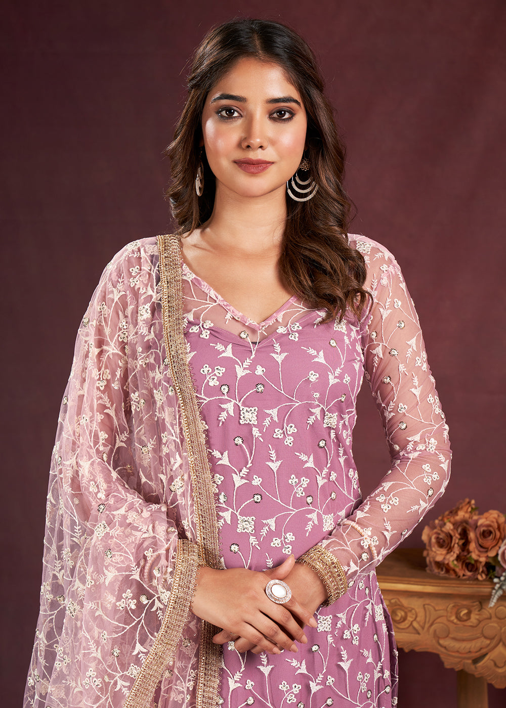 Buy Now Pink Butterfly Net Embroidered Festive Salwar Suit Online in USA, UK, Canada, Germany, Australia & Worldwide at Empress Clothing.
