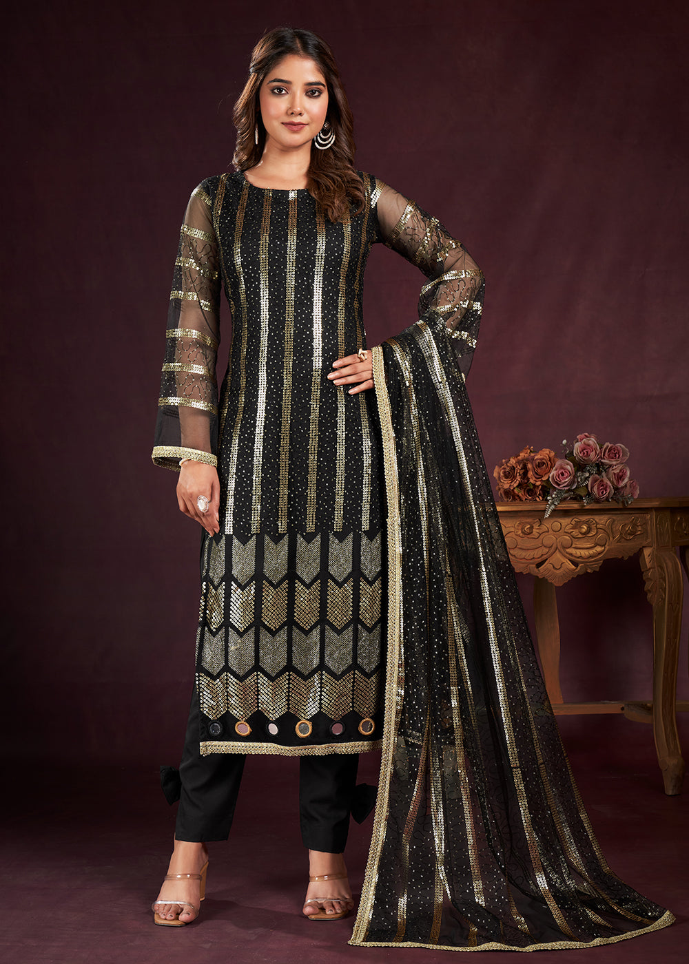 Buy Now Black Butterfly Net Embroidered Festive Salwar Suit Online in USA, UK, Canada, Germany, Australia & Worldwide at Empress Clothing. 