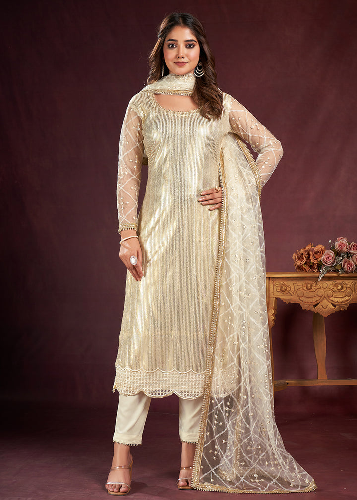 Buy Now White Butterfly Net Embroidered Festive Salwar Suit Online in USA, UK, Canada, Germany, Australia & Worldwide at Empress Clothing. 