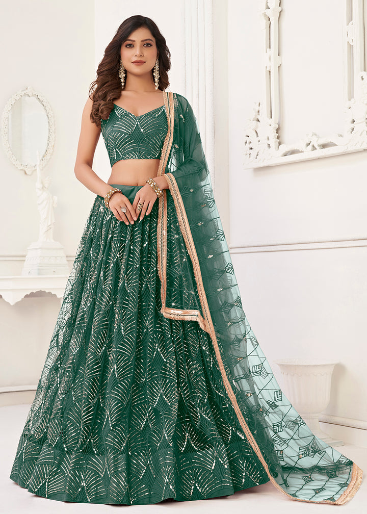 Buy Now Embroidered Net Green Sangeet & Haldi Wedding Lehenga Choli Online in USA, UK, Canada & Worldwide at Empress Clothing.