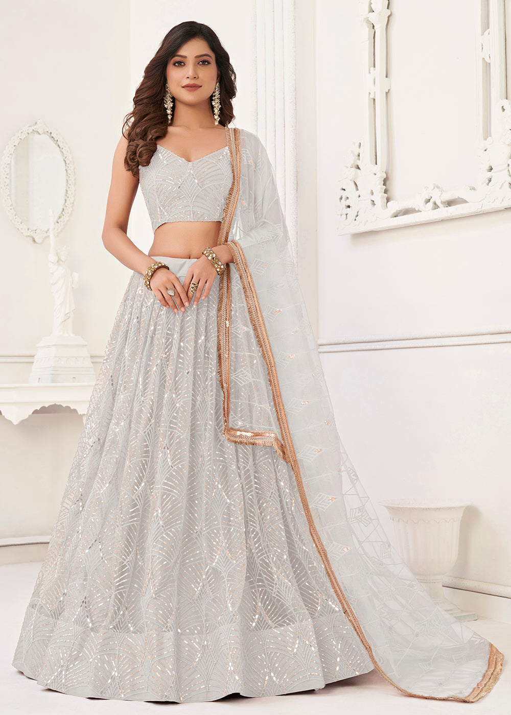 Buy White Net Round Embellished Bridal Lehenga Set For Women by Anushree  Reddy Online at Aza Fashions.