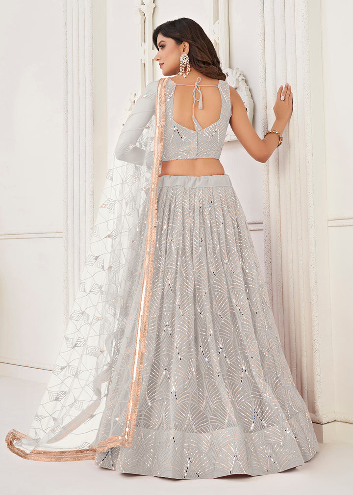 Buy Now Embroidered Net White Sangeet & Mehndi Wedding Lehenga Choli Online in USA, UK, Canada & Worldwide at Empress Clothing.