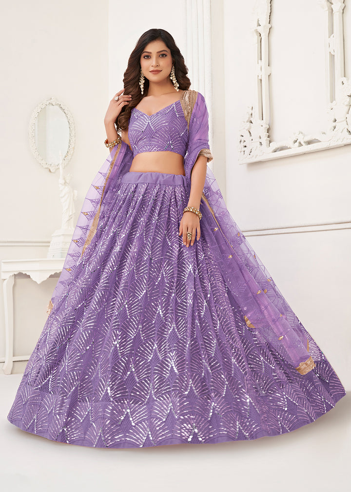 Buy Now Embroidered Net Lavender Sangeet & Mehndi Wedding Lehenga Choli Online in USA, UK, Canada & Worldwide at Empress Clothing. 