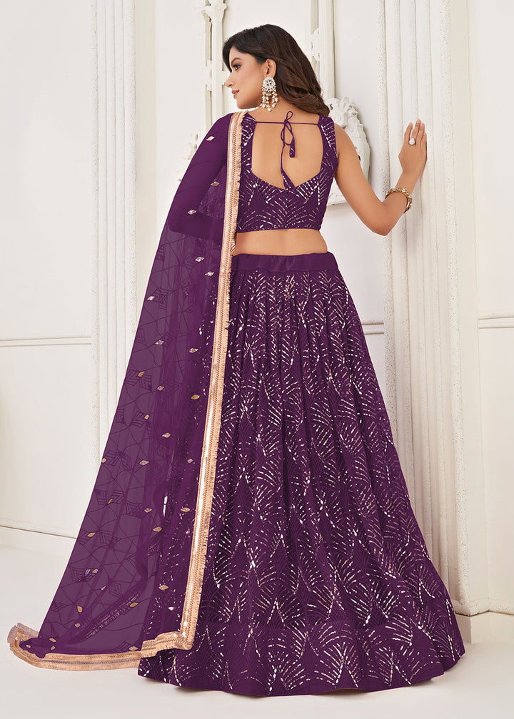 Buy Now Embroidered Net Dark Purple Sangeet & Mehndi Wedding Lehenga Choli Online in USA, UK, Canada & Worldwide at Empress Clothing. 