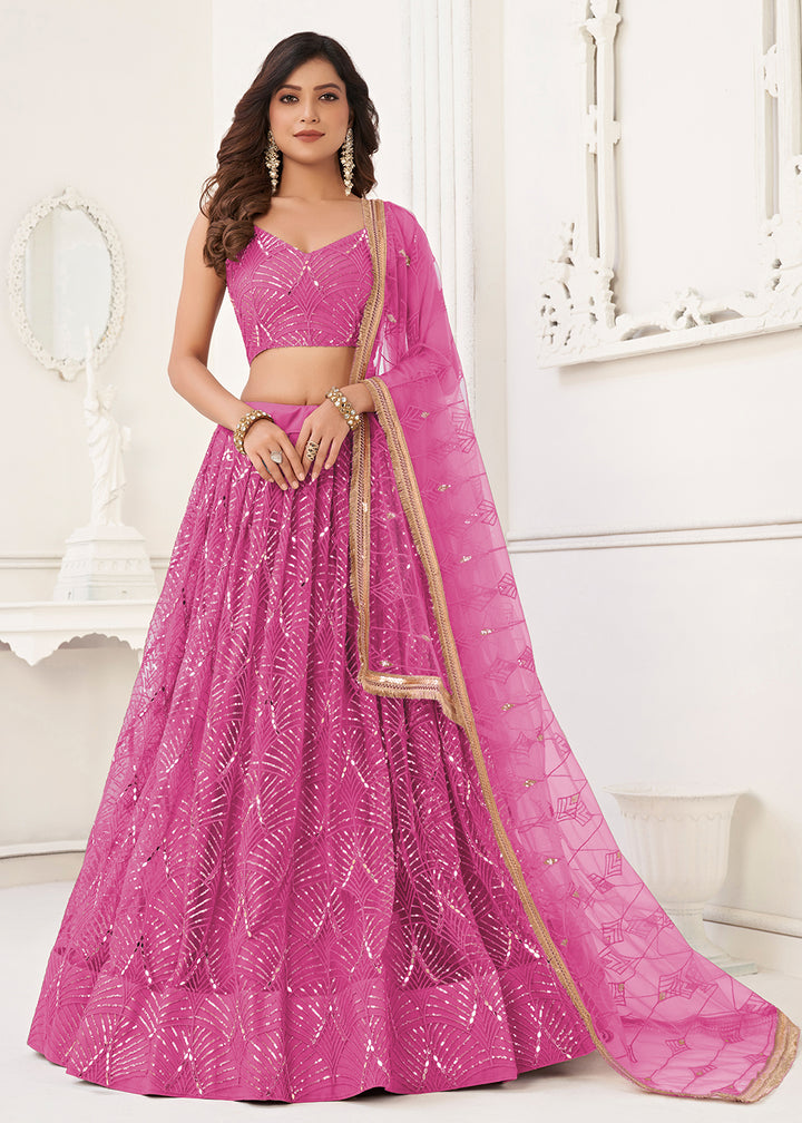 Buy Now Embroidered Net Magenta Pink Sangeet & Mehndi Wedding Lehenga Choli Online in USA, UK, Canada & Worldwide at Empress Clothing.