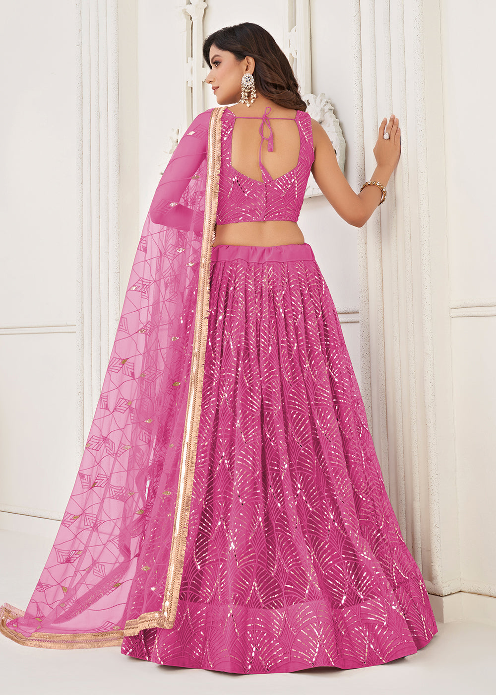 Buy Now Embroidered Net Magenta Pink Sangeet & Mehndi Wedding Lehenga Choli Online in USA, UK, Canada & Worldwide at Empress Clothing.