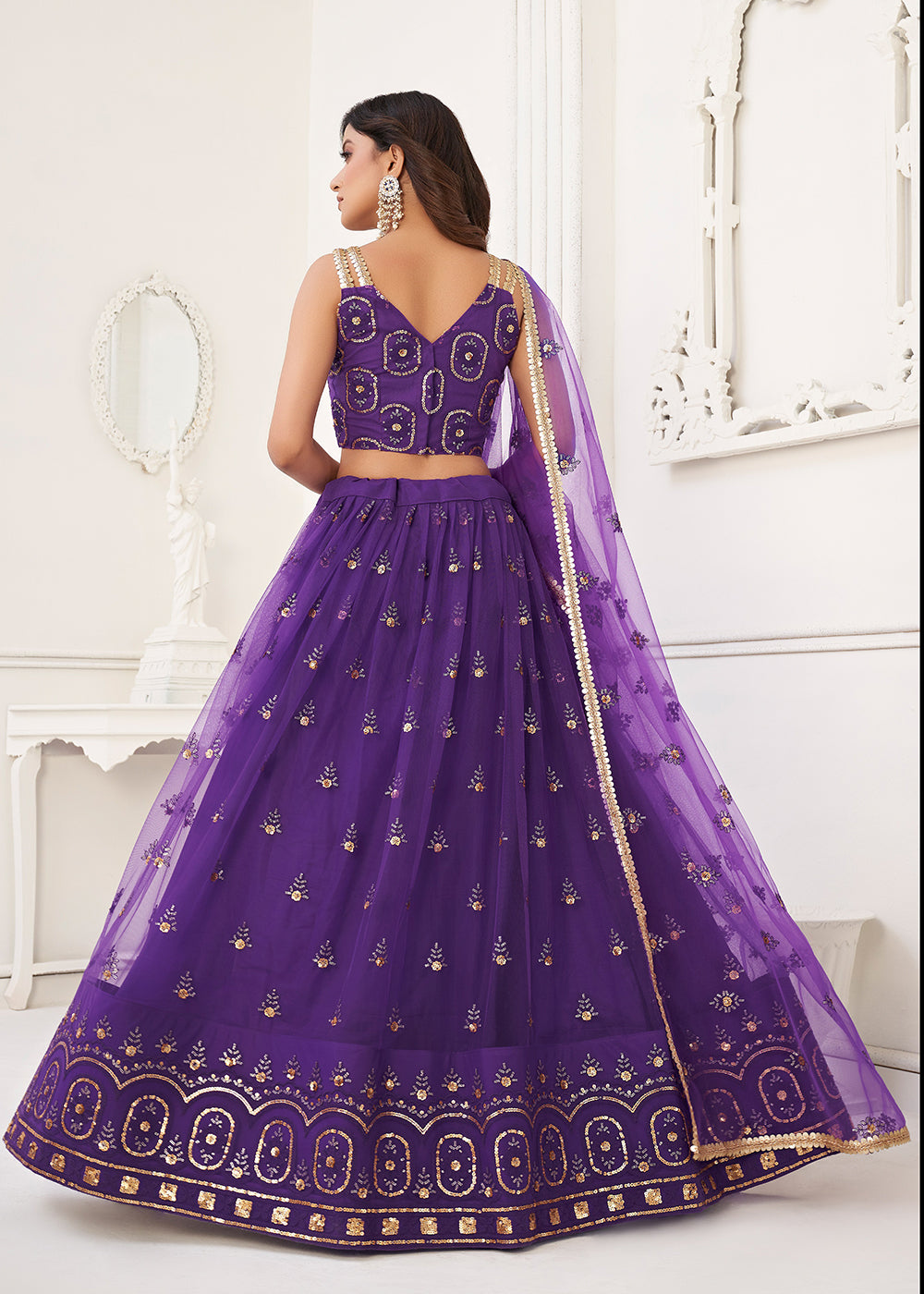 Buy Now Embroidered Net Purple Sangeet & Haldi Wedding Lehenga Choli Online in USA, UK, Canada & Worldwide at Empress Clothing.