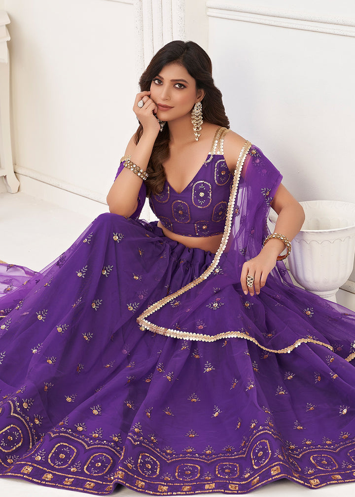 Buy Now Embroidered Net Purple Sangeet & Haldi Wedding Lehenga Choli Online in USA, UK, Canada & Worldwide at Empress Clothing.