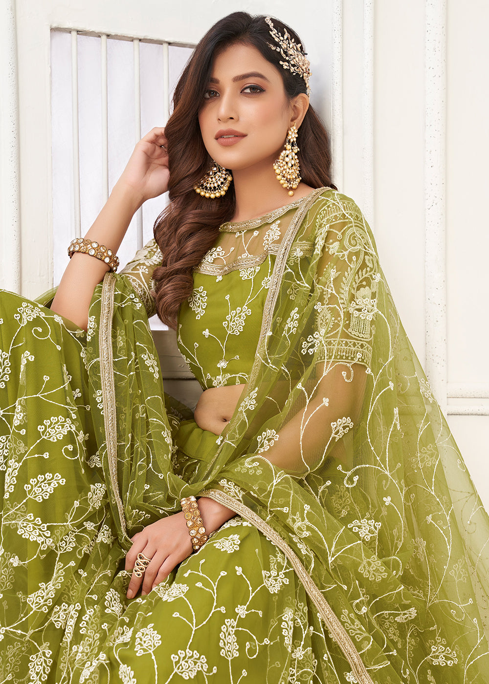 Buy Now Embroidered Net Green Mehndi & Haldi Wedding Lehenga Choli Online in USA, UK, Canada & Worldwide at Empress Clothing. 